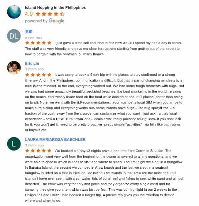 google reviews of our philippines island hopping boat tour services