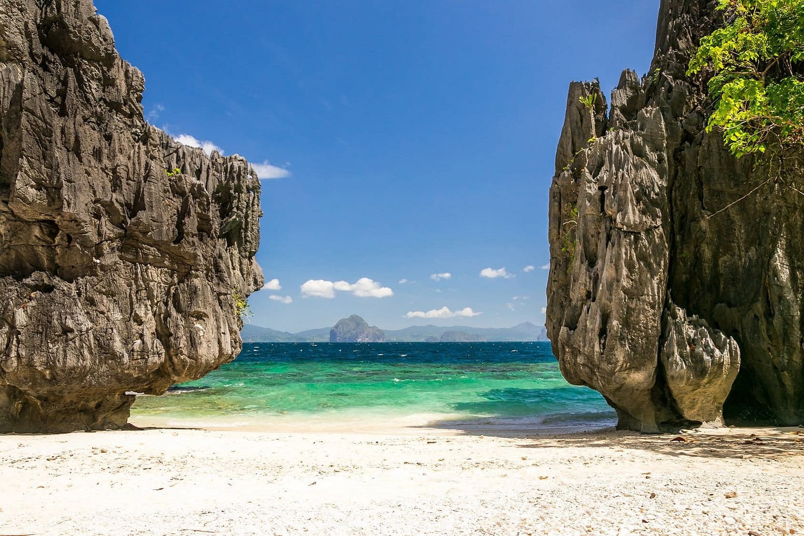 Beach between rocks.