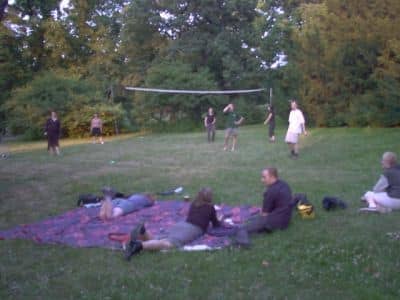 playing volleyball outside in the outdoors